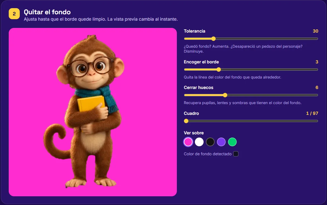 Tela do Estúdio do Mascote tirando o fundo do personagem