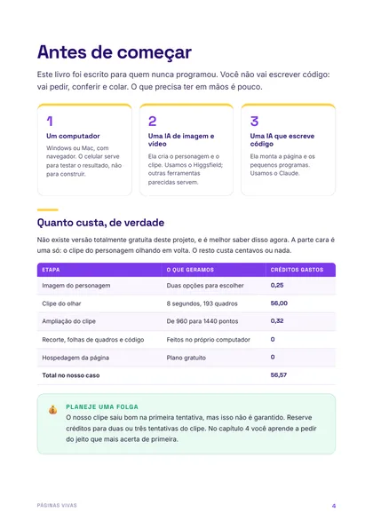 Página do guia: antes de começar